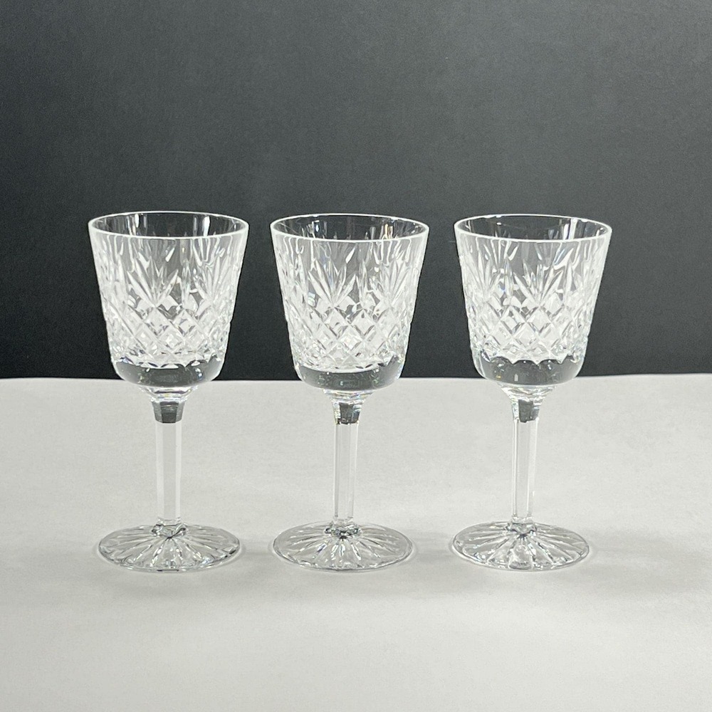 Thomas Webb Crystal Wine Glasses Warwick Pattern 6 Sided Stem 5 1/4" H Set of 3